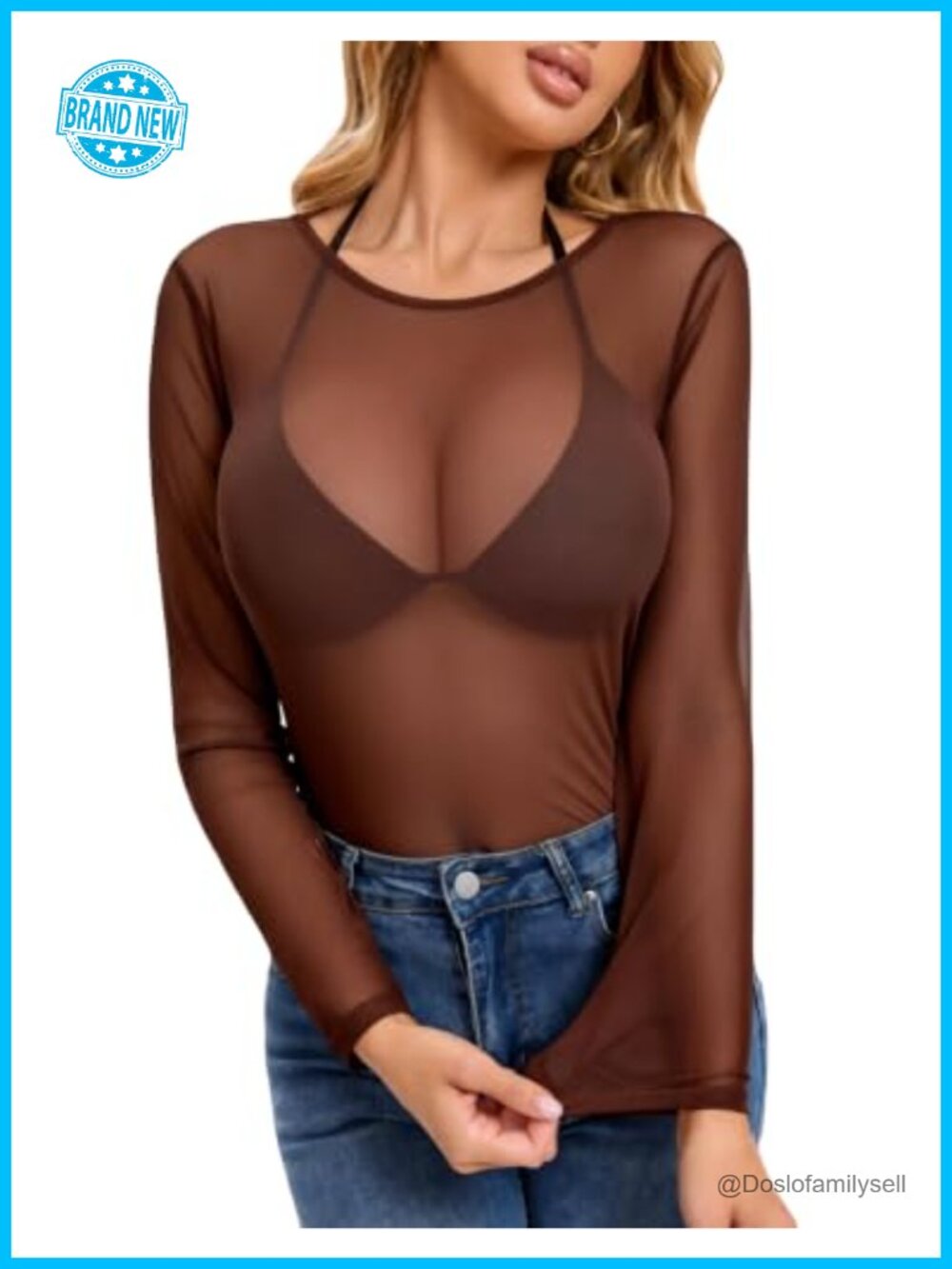 Women's Mesh Sheer Long Sleeve Top See Through Clubwear Blouse